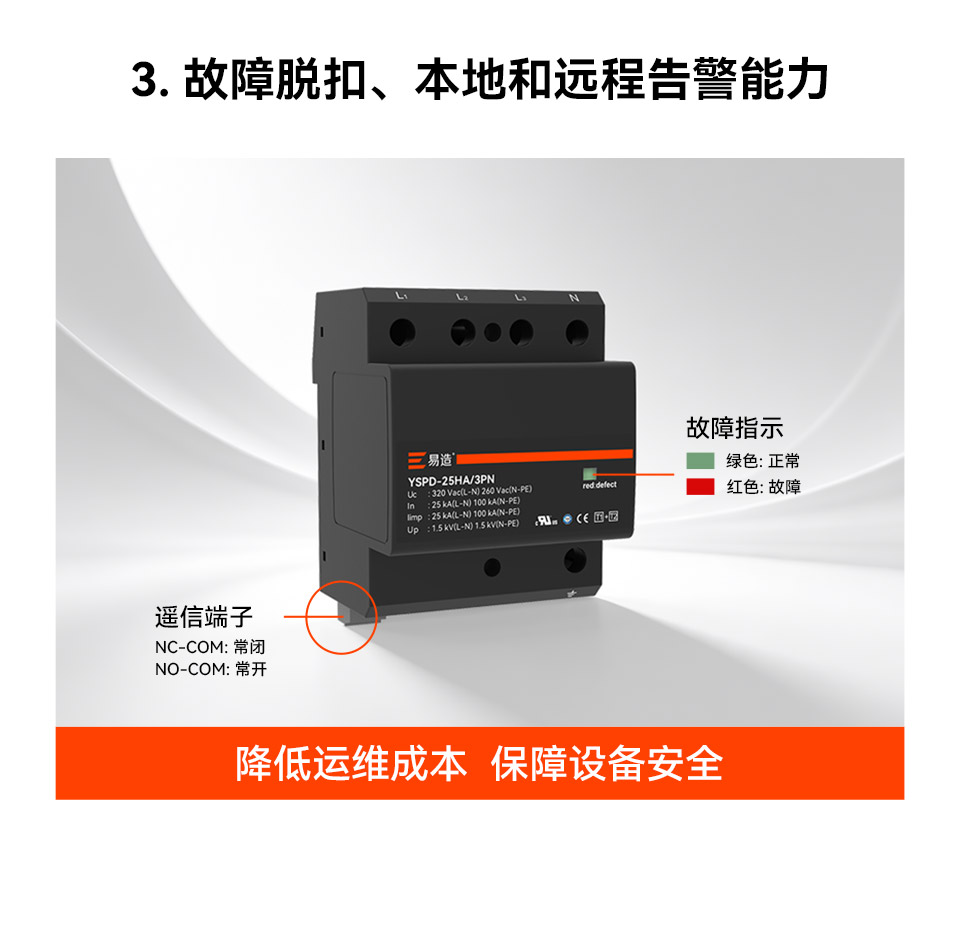 12.5/15kA一级浪涌保护器-故障脱扣、本地和远程告警能力