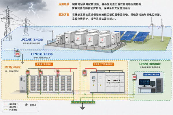 箱式储能外部防雷及LPZ防雷分区示意图