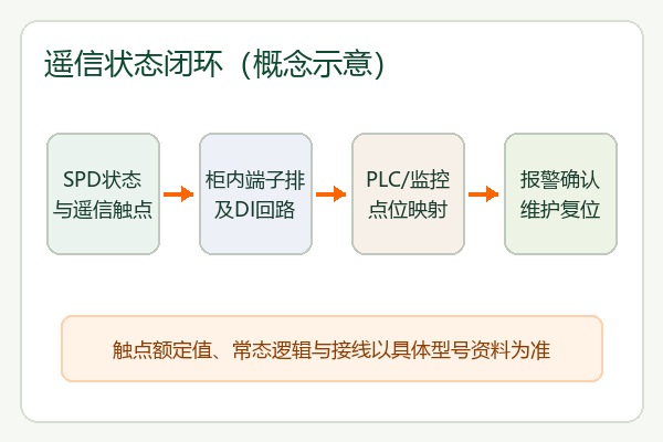 浪涌保护器遥信触点至监控系统的状态闭环示意图
