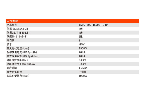 YSPD-40C-1500B-R/3P核心参数表 YSPD-40C-1500B-R/3P核心参数表