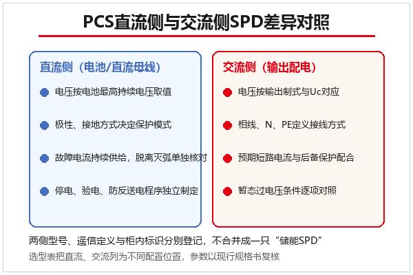 PCS直流侧与交流侧SPD差异对照示意 PCS直流侧与交流侧SPD差异对照示意