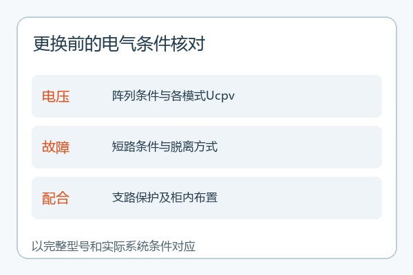 光伏SPD替换前的电气条件核对示意 光伏SPD替换前的电气条件核对示意
